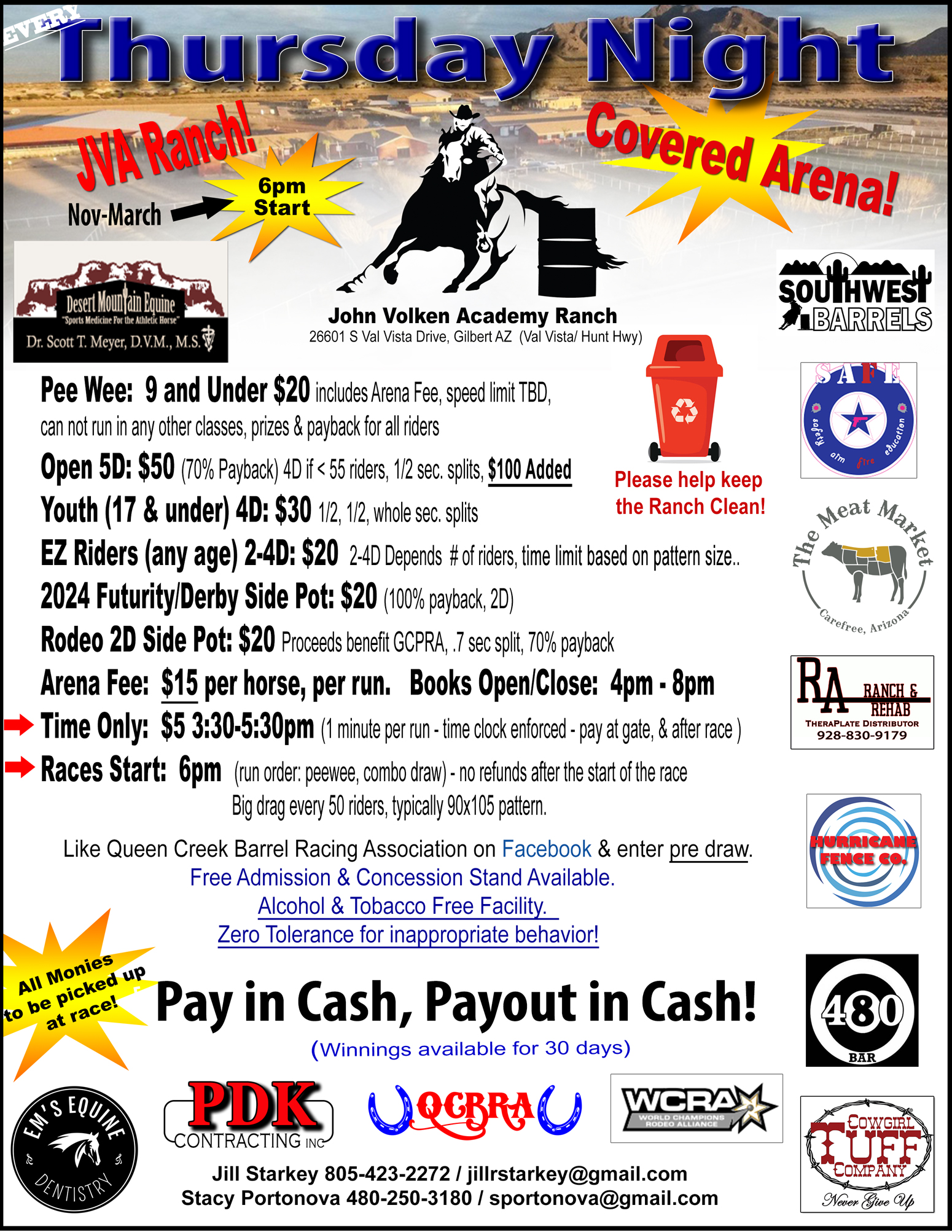 QCBRA THURSDAY JACKPOT BARREL RACE JVA RANCH GILBERT AZ